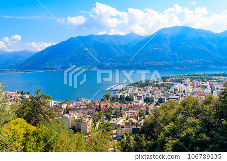 View of Locarno city and lake Maggiore in Switzerland 106789135