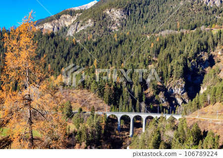 View of Landwasser Viaduct, Rhaetian railway, Graubunden in Switzerland 106789224