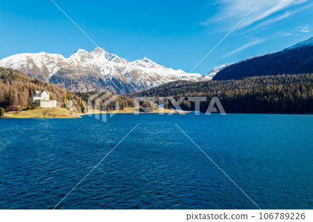 View of St. Moritz lake in Graubunden canton, Switzerland 106789226