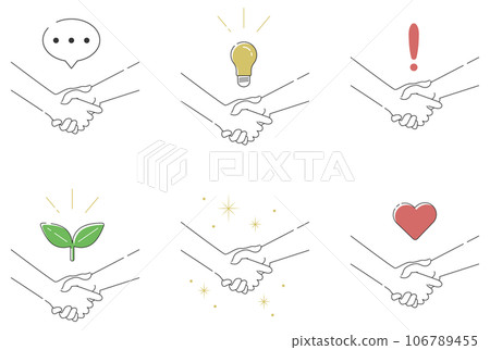 Set of shaking hands and various icons 2 Set of shaking hands and various icons 2 106789455