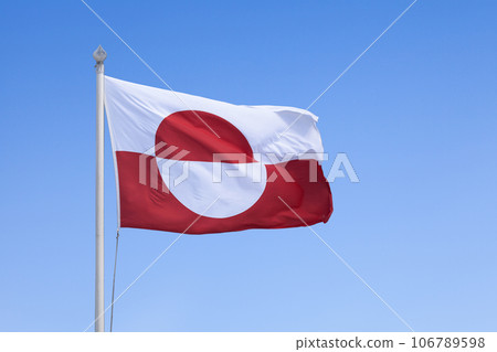 Greenland flag waving in mid air 106789598