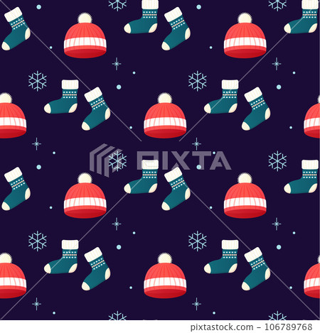 Seamless pattern clothing jumper, socks, hat, new year winter and Christmas 106789768