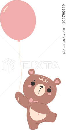 Cute teddy bear with balloon, kawaii animal  106790439
