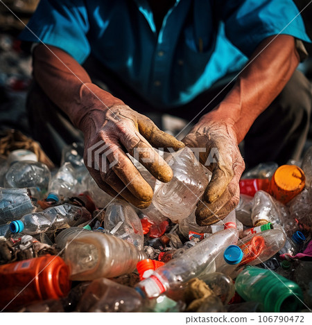 Hands of a man sorting plastic bottles Hands of a man sorting plastic bottles 106790472