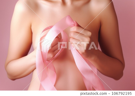 breast cancer day concept and pink ribbon. ai generated 106792195