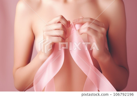 breast cancer day concept and pink ribbon. ai generated 106792196