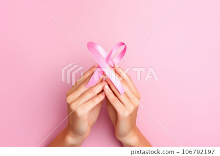 breast cancer day concept and pink ribbon. ai generated 106792197