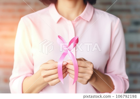 breast cancer day concept and pink ribbon. ai generated 106792198
