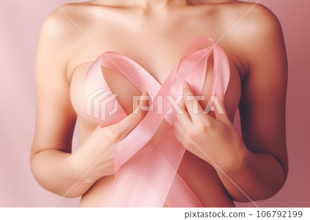 breast cancer day concept and pink ribbon. ai generated 106792199