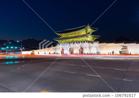 Gyeongbokgung Palace at night is beautiful, Seoul, South Korea. 106792817