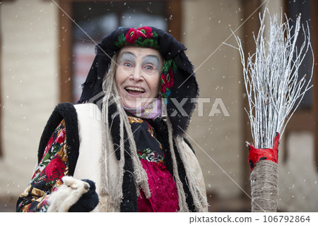Baba Yaga. Fairy tale character evil grandmother from Russian fairy tale. Halloween costume. 106792864