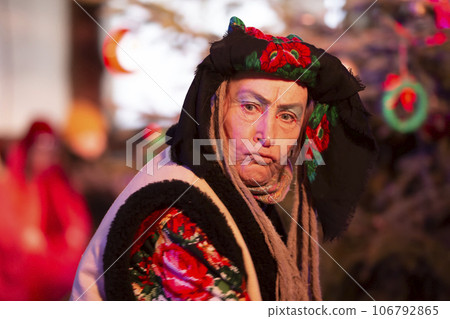 Baba Yaga. Fairy tale character evil grandmother from Russian fairy tale. Halloween costume. Baba Yaga. Fairy tale character evil grandmother from Russian fairy tale. Halloween costume. 106792865