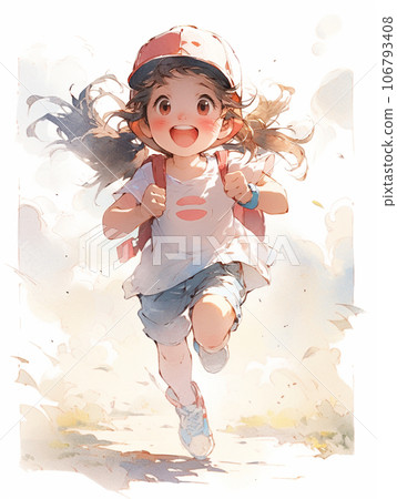 一個年輕的女孩精力充沛地奔跑 一個年輕的女孩精力充沛地奔跑 106793408