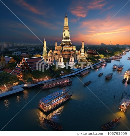Bustling streets of Bangkok with a mix of spirituality and gastronomy 106793909