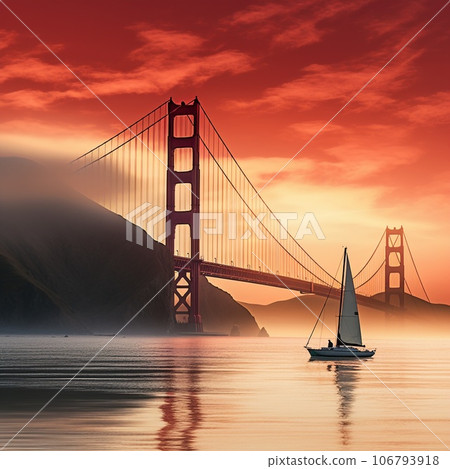 Golden Gate Bridge at Sunrise: A Jaw-Dropping Perspective in a Mystical Haze Golden Gate Bridge at Sunrise: A Jaw-Dropping Perspective in a Mystical Haze 106793918