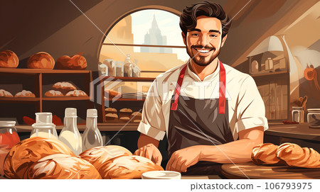 Baker work at Bakery shop ,flat style , AI generated Baker work at Bakery shop ,flat style , AI generated 106793975
