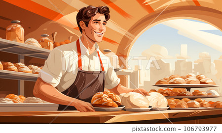 Baker work at Bakery shop ,flat style , AI generated 106793977