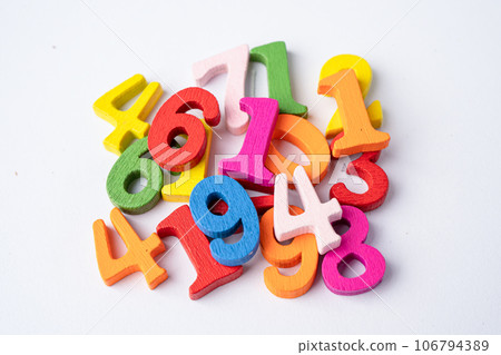 Math number colorful on white background, education study mathematics learning teach concept. Math number colorful on white background, education study mathematics learning teach concept. 106794389