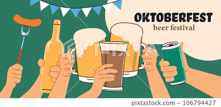 Oktoberfest Beer Festival Banner With Hands Oktoberfest Beer Festival Banner With Hands 106794427