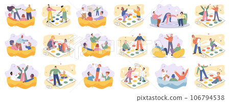 Game together. Family fun. Friendship time. Vector illustration. The characters in game came alive with each players unique strategies and actions Lets gather our friends and have game night full of 106794538