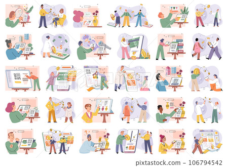 Cashless payment. Vector illustration. NFC-enabled devices calso be used for other applications like access control or ticketing Cashless transactions are traceable, which chelp in tracking expenses 106794542