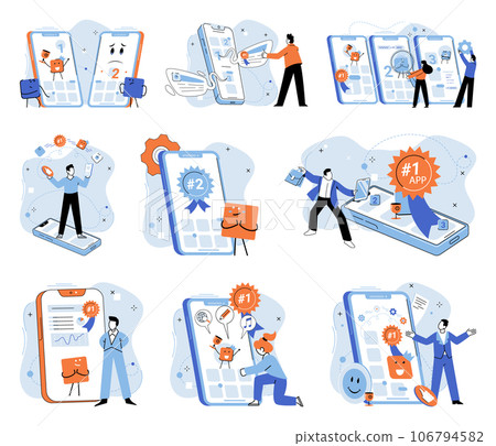 Bes application metaphor. Vector illustration. Best application, software masterpiece loved by users Winner app, undisputed leader in its category, acing all performance metrics Quality control Bes application metaphor. Vector illustration. Best application, software masterpiece loved by users Winner app, undisputed leader in its category, acing all performance metrics Quality control 106794582