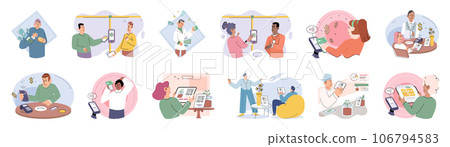 Cashless payment. Vector illustration. Contactless payment technology relies on short-range wireless communication for transactions NFC-enabled devices calso be used for other applications like access 106794583