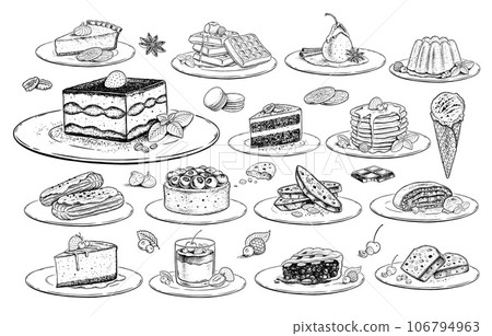 Vector illustrations set of desserts and bakery 106794963