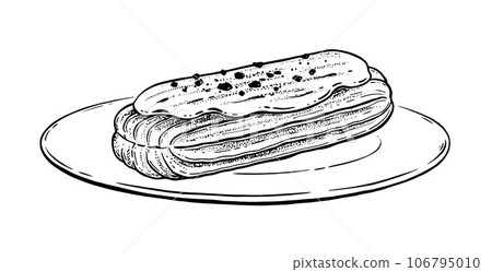 Vector sketchy illustration of eclair on plate 106795010