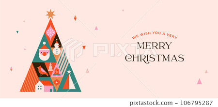 Christmas tree in modern minimalist geometric style. Colorful illustration in flat cartoon style 106795287