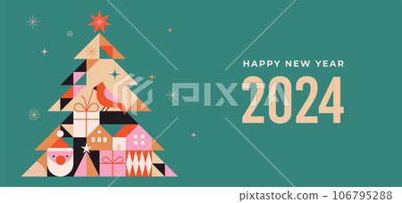 Christmas tree in modern minimalist geometric style. Colorful illustration in flat cartoon style 106795288