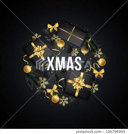 Round shaped Christmas decorative composition with realistic gift boxes 106796909