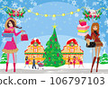 Christmas shopping - group of people shopping in the city - card 106797103