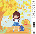 happy little girl going back to school in autumn 106797105