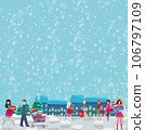 Christmas shopping - group of people shopping in the city - card 106797109