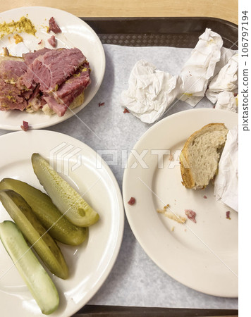 leftovers of lunch or dinner in a fast food restaurant leftovers of lunch or dinner in a fast food restaurant 106797194