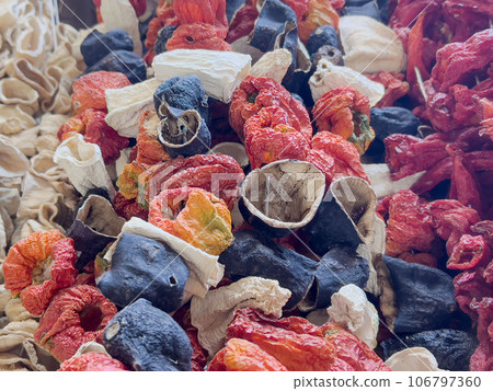 food background with dried vegetables for winter in Turkey food background with dried vegetables for winter in Turkey 106797360