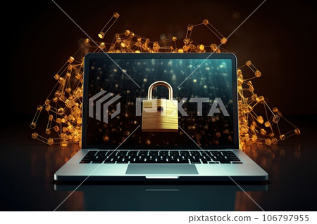 Laptop with digital padlock. Online security. 106797955
