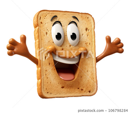 Funny smiling bread toast character cut out on white background. Healthy breakfast and good morning 106798284