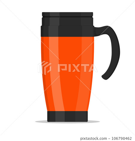 Modern red thermo cup, travel mug, thermos isolated on white background. Vector illustration in flat style. Modern red thermo cup, travel mug, thermos isolated on white background. Vector illustration in flat style. 106798462
