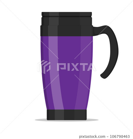 Modern violet thermo cup, travel mug, thermos isolated on white background. Vector illustration in flat style. 106798463