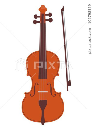 Simple flat style classic violin and bow, isolated on white. Realistic orchestra violin. Vintage musical instrument, vector illustration. Simple flat style classic violin and bow, isolated on white. Realistic orchestra violin. Vintage musical instrument, vector illustration. 106798529