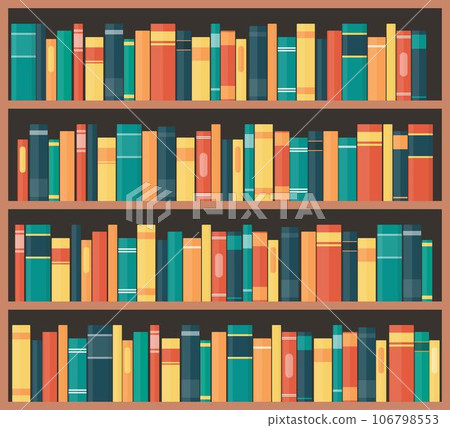 Bookcase with books. Book shelves with multicolored book spines. Vector illustration in flat style. 106798553