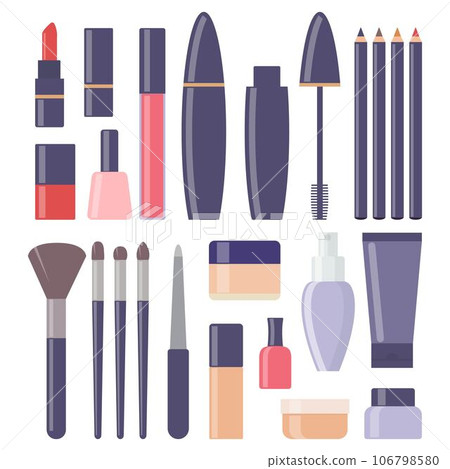 Decorative cosmetics, big set of icons. Everything for make up and self care. Decorative cosmetics, big set of icons. Everything for make up and self care. 106798580