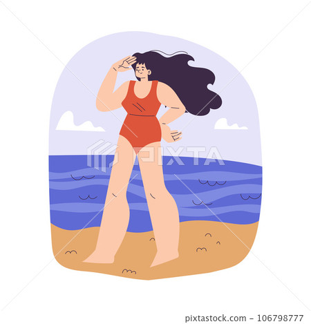 Woman Beach Lifeguard Character Watching and Looking Vector Illustration 106798777