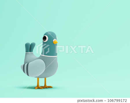 Cartoon pigeon standing on a blue background 3D illustration 106799172