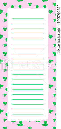 Note template page with lines, Grocery shopping list. Green leaves on pink background Note template page with lines, Grocery shopping list. Green leaves on pink background 106799215