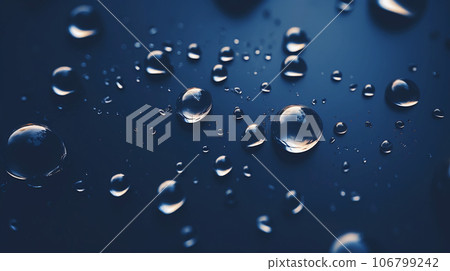 Transparent water drops on dark background surface, background Transparent water drops on dark background surface, background 106799242
