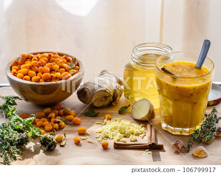 Drug cocktail of herbs, berries and honey Drug cocktail of herbs, berries and honey 106799917