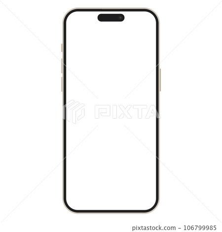 A mockup of the 2023 modern phone in gold with a blank white screen isolated on a white background. Mockup your phone for mockup and demonstration of the app. A mockup of the 2023 modern phone in gold with a blank white screen isolated on a white background. Mockup your phone for mockup and demonstration of the app. 106799985